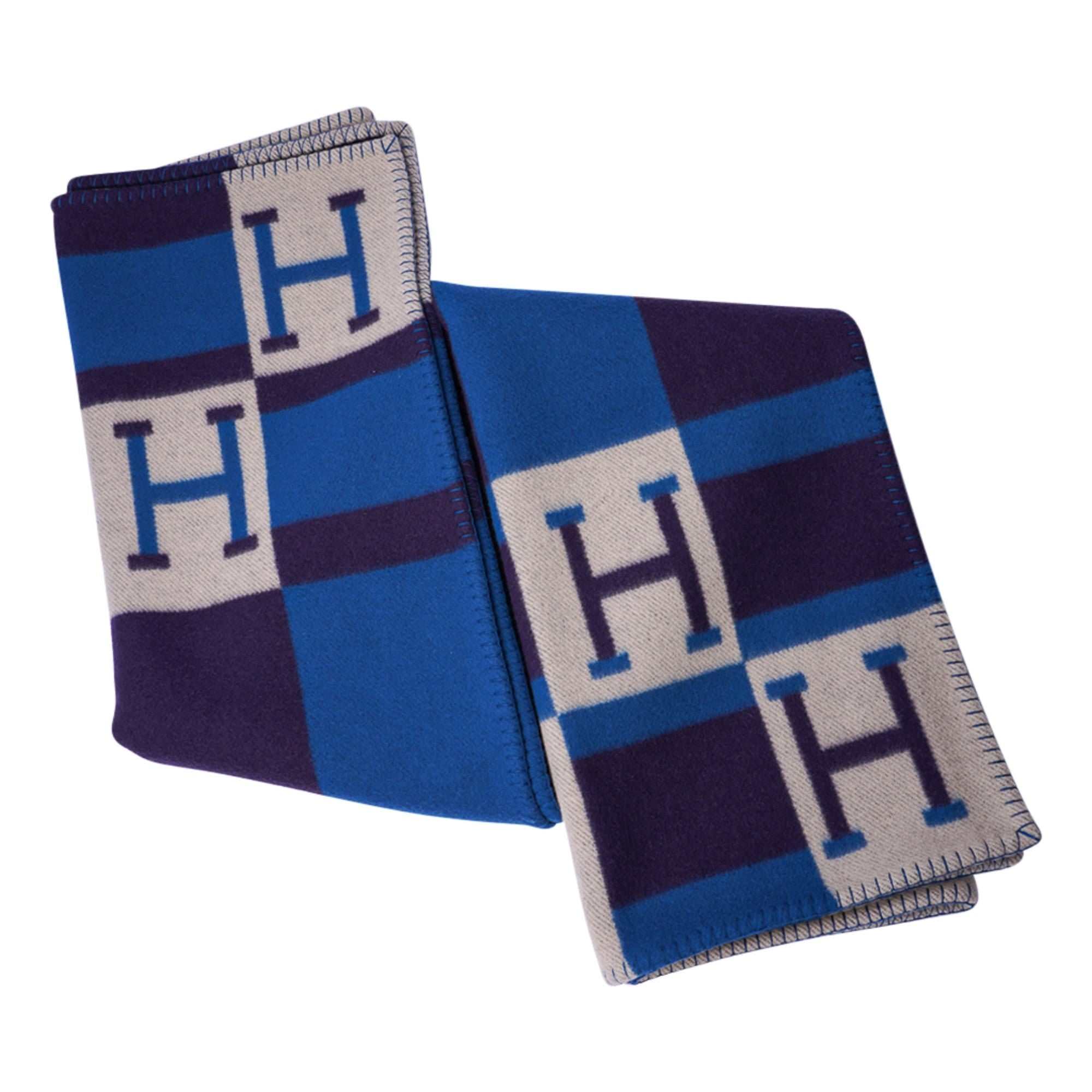 Hermes Blanket Avalon Bayadere Blue Marine Throw