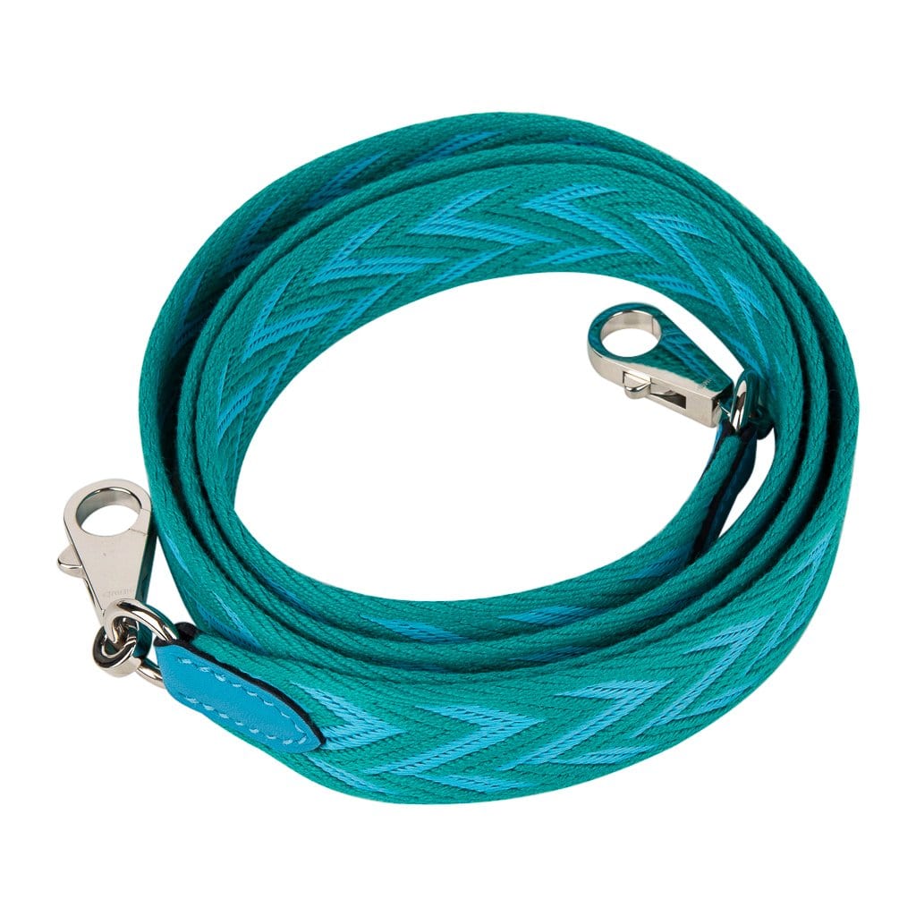 Hermes Bag Strap Sangle Zig Zag 25 MM Blue / Green Swift Palladium