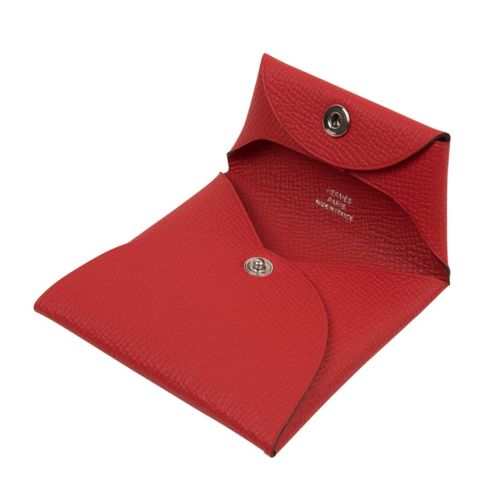 HERMES HERMES Bastia Change Purse Wallet Box Calfskin Leather Rouge Vif Red