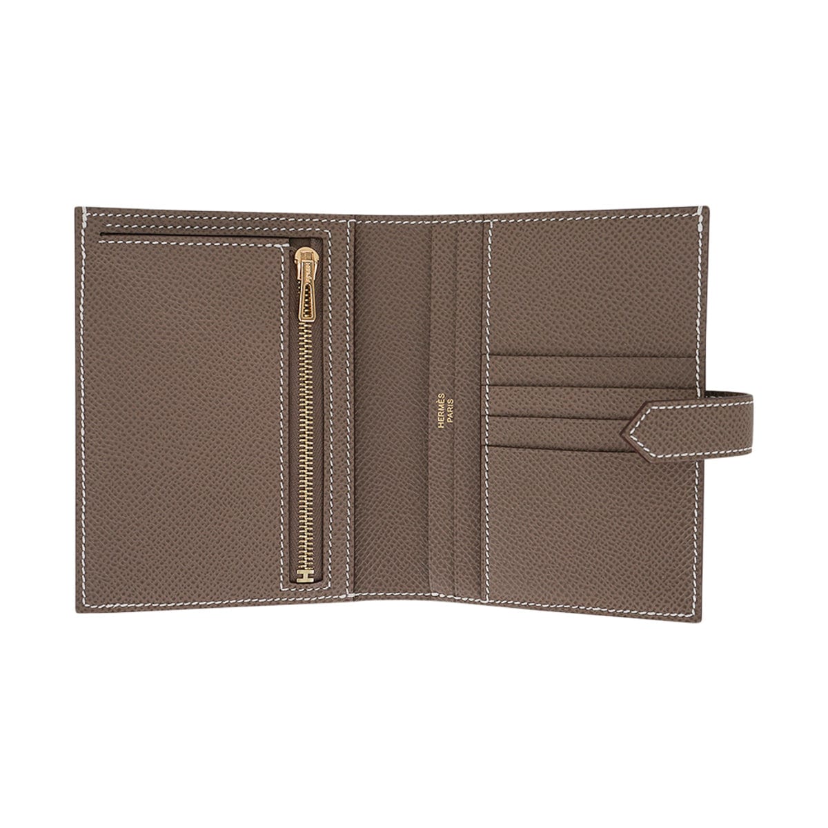 Hermes Bearn Compact Wallet Etoupe Gold Hardware Epsom Leather – Mightychic