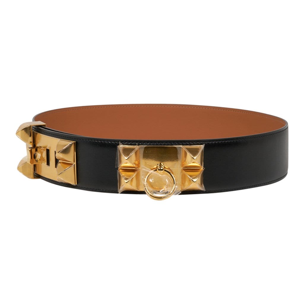 Hermes 90cm Black Box Calf Leather Collier De Chien Belt with Silver -  RubyLUX