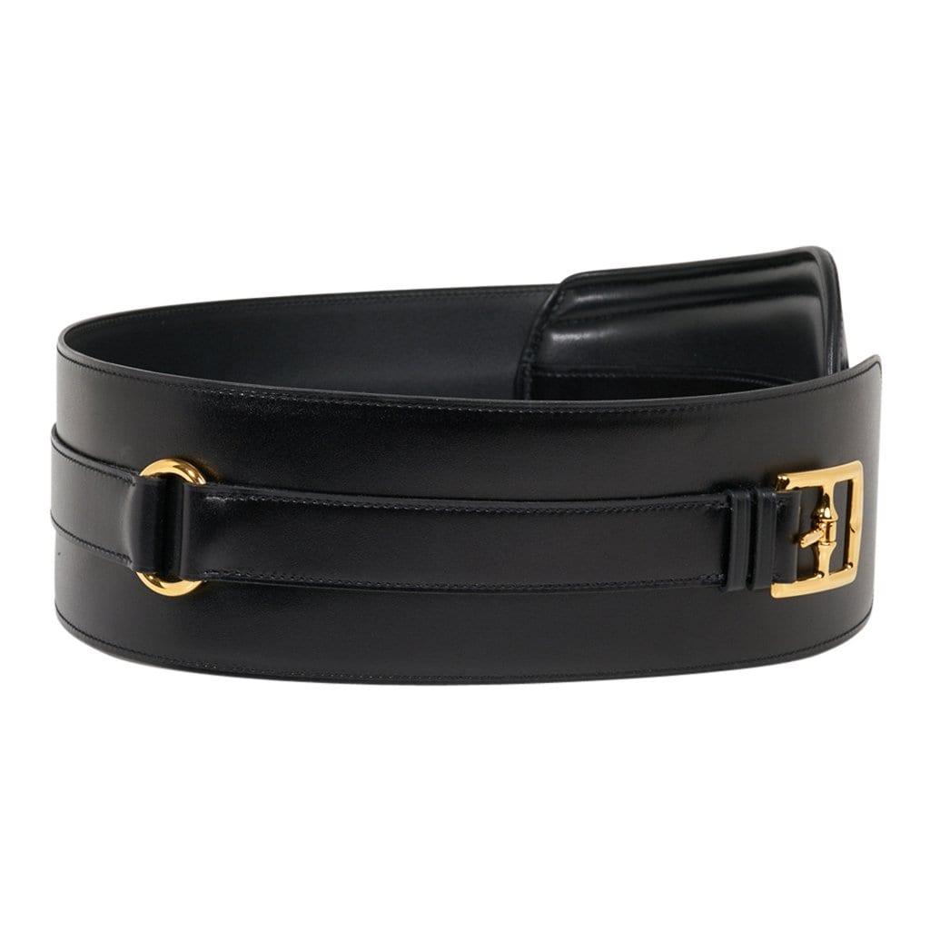 Hermes Belt Clou de Selle Black High Waist Box Leather Gold Hardware 7 –  Mightychic