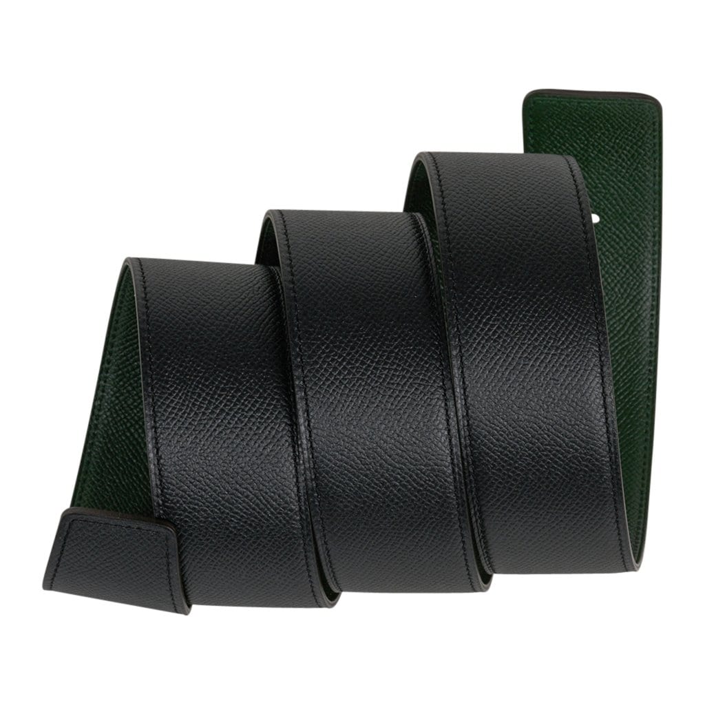 Hermes Belt Constance 42mm Black / Vert Anglais w/ Brushed Palladium Buckle 105