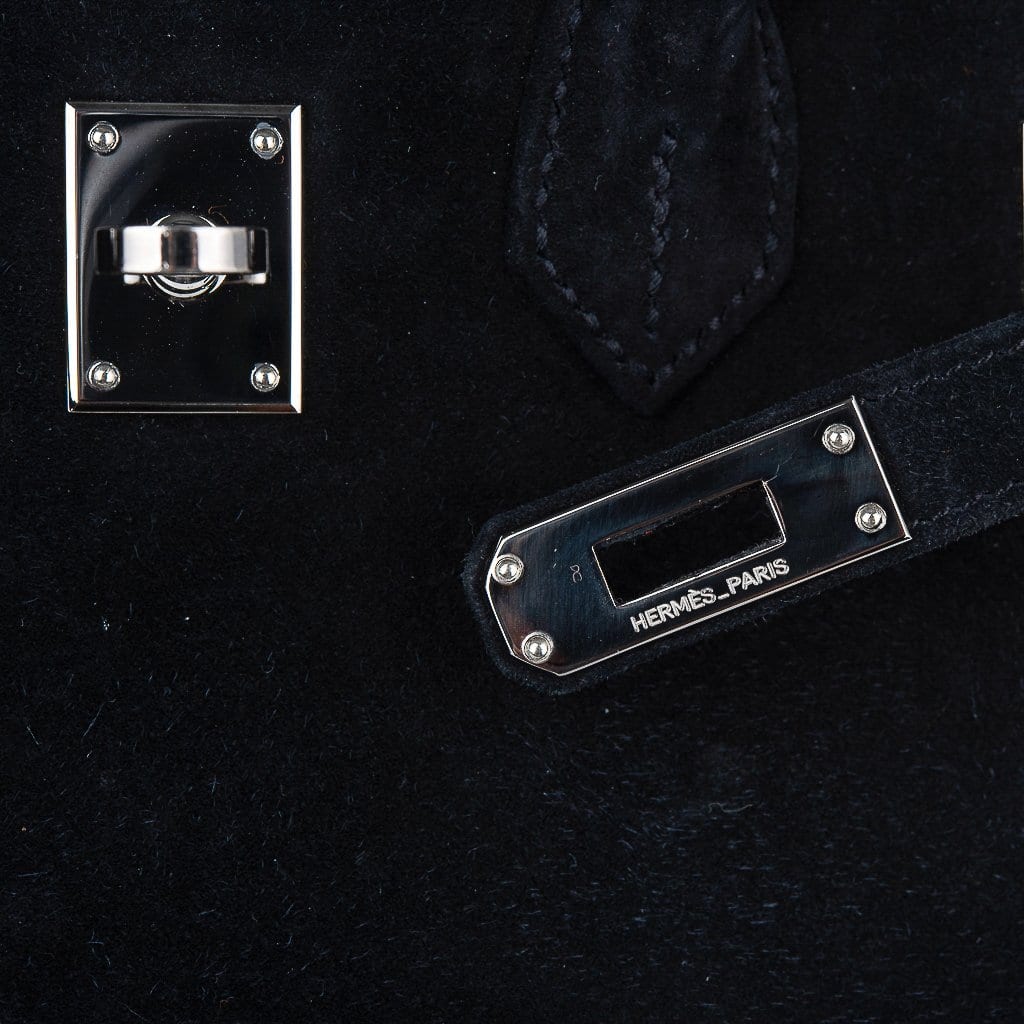Hermes Birkin 25 Black Doblis Suede Bag Palladium Hardware