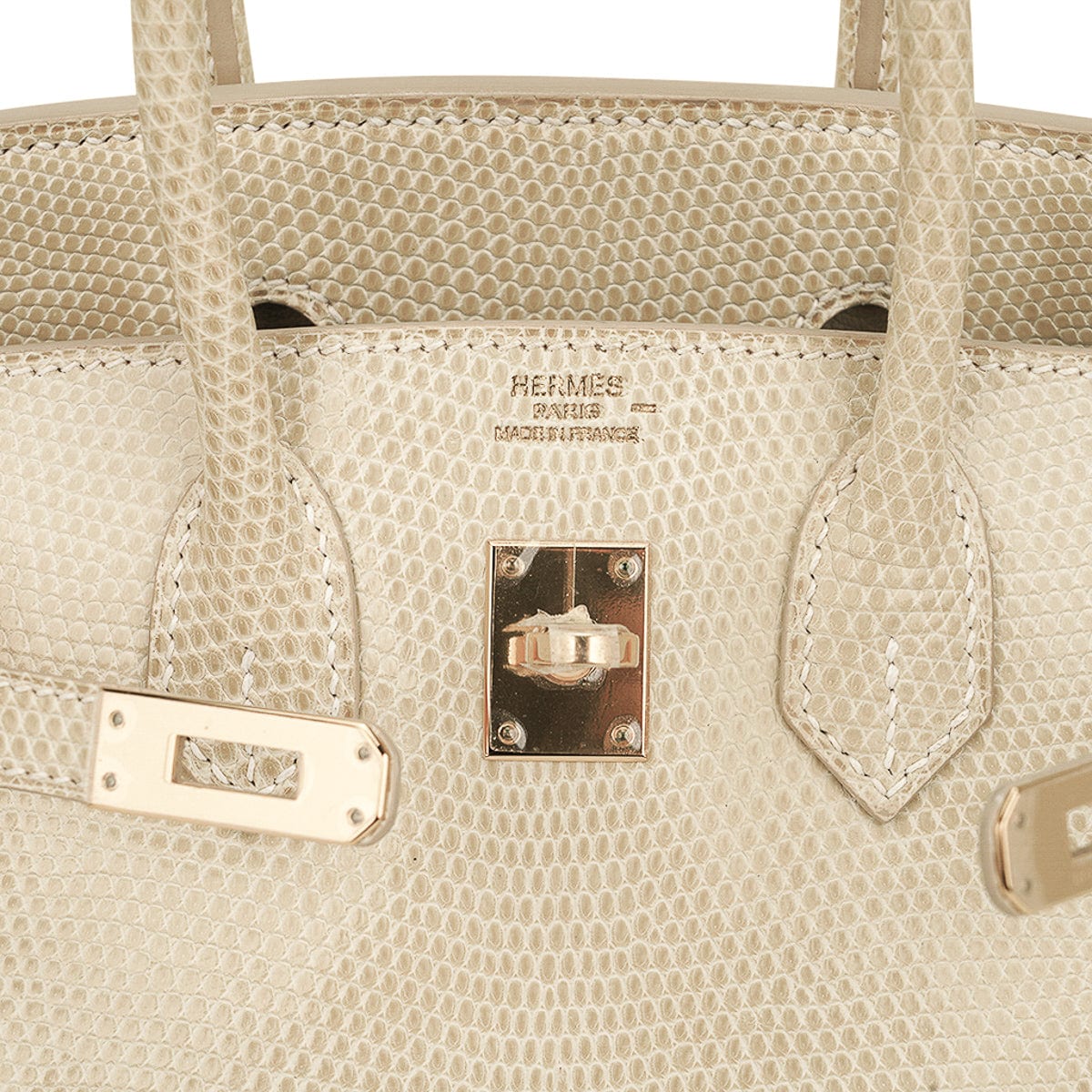 Hermes Birkin 25 Limited Edition Blanc Casse Lizard Bag Gold