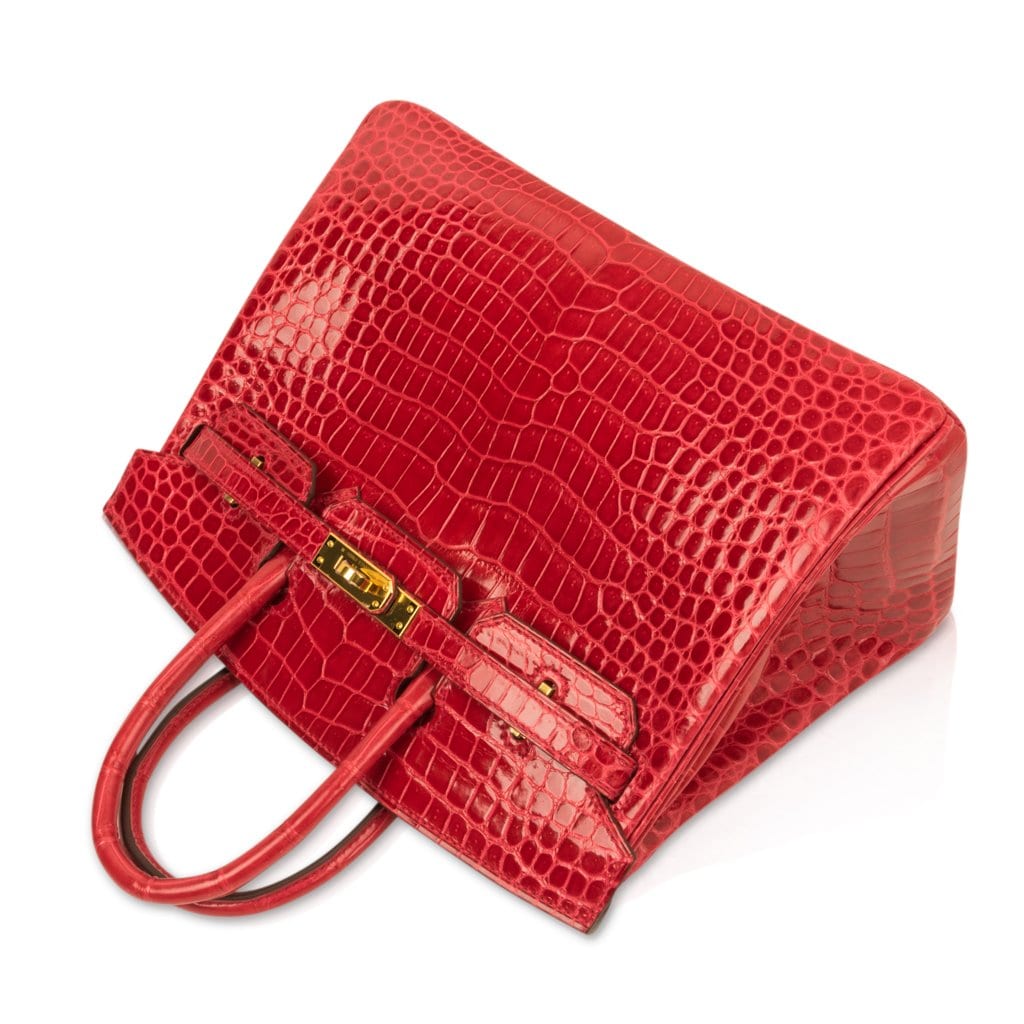 Hermes Birkin Bag 25cm Lipstick Red Braise Porosus Crocodile Gold Hardware