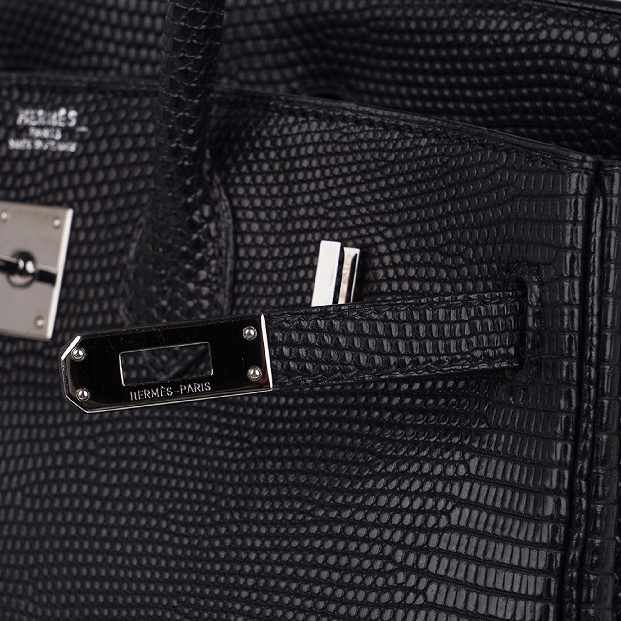 Hermes Limited Edition Birkin 25 Bag Matte Black Lizard Palladium Hardware