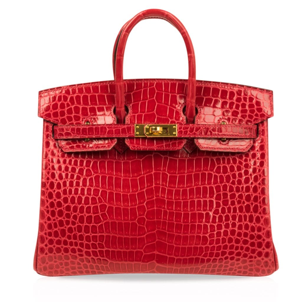 Hermes Birkin 25 Bag Red Braise Porosus Crocodile Gold Hardware Lipsti ...