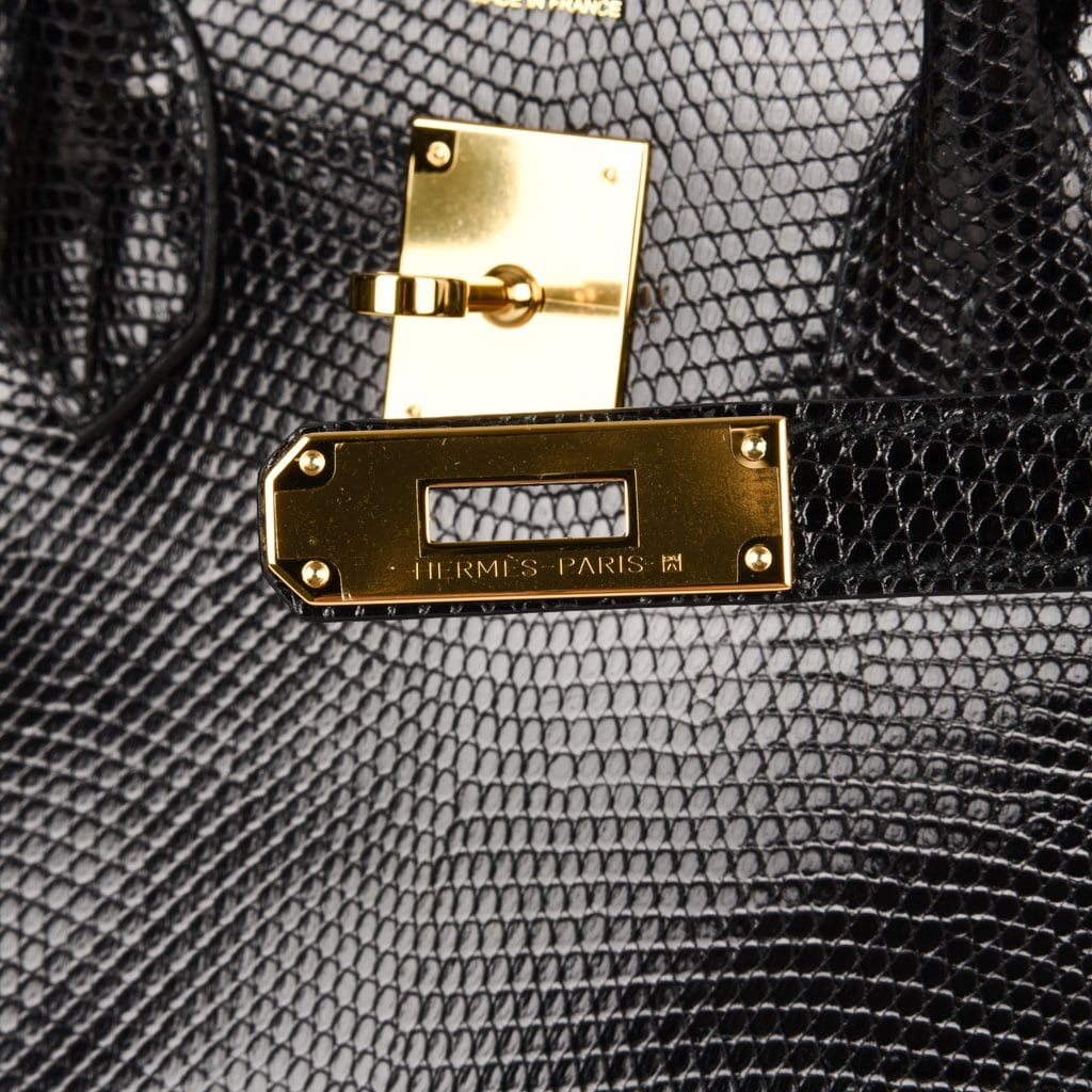 Hermès Birkin 30 Bag Noir Jet Black Exotic Lizard Gold Hardware