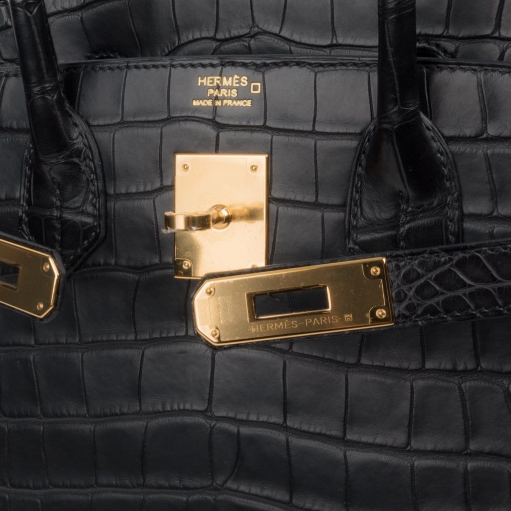 Hermes Birkin 30 Matte Alligator Black Bag Gold Hardware • MIGHTYCHIC • 