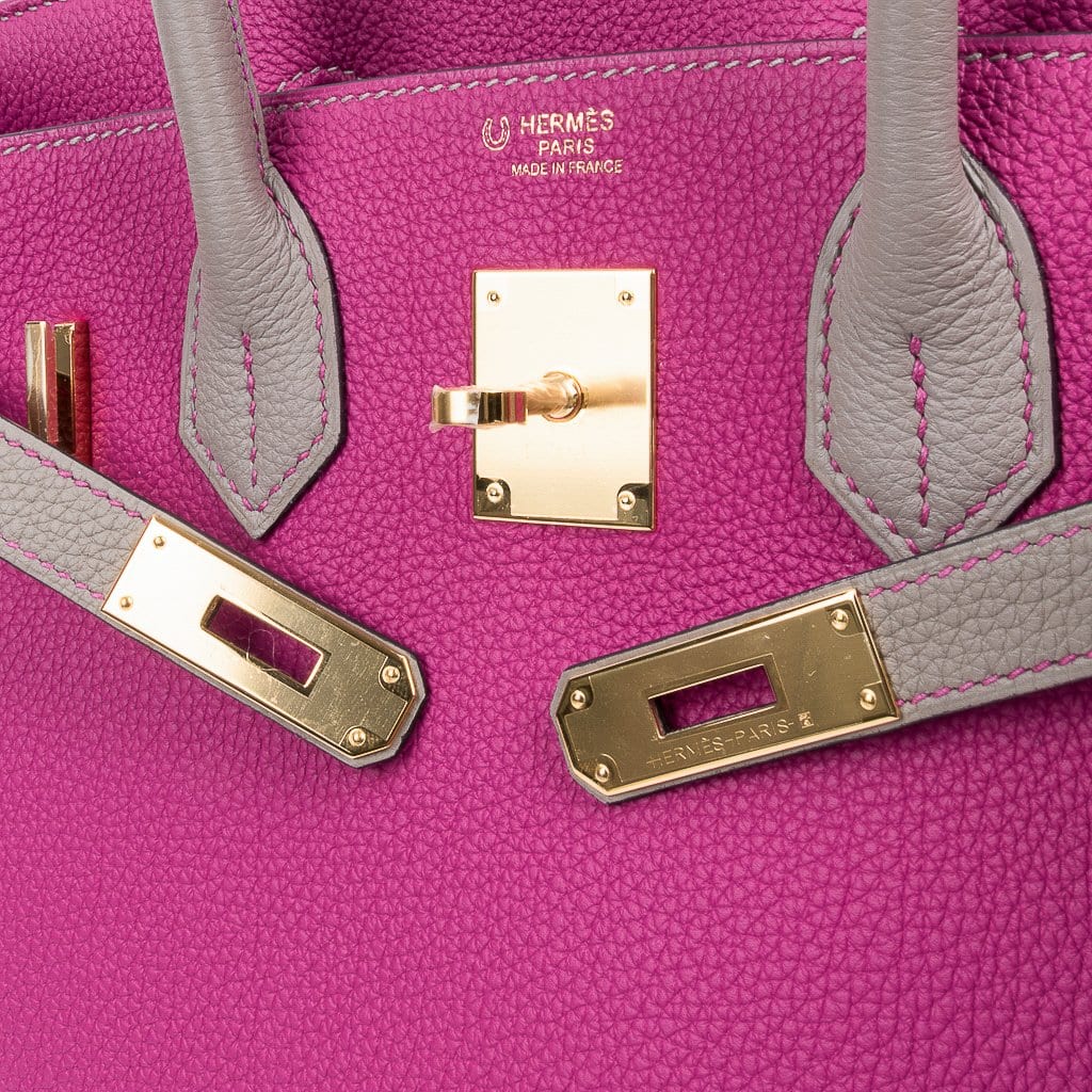 Pre-owned Hermes Special Order (HSS) Birkin 30 Raisin and Rose Sakura Chevre Palladium Hardware Pink/Purple Madison Avenue Couture