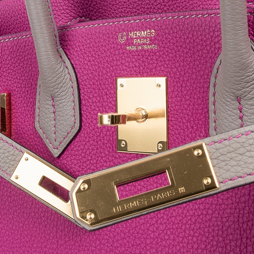 Hermes Birkin HSS 25 Bag Beton w/ Rose Poupre Pink Brushed Gold Hardware  Togo