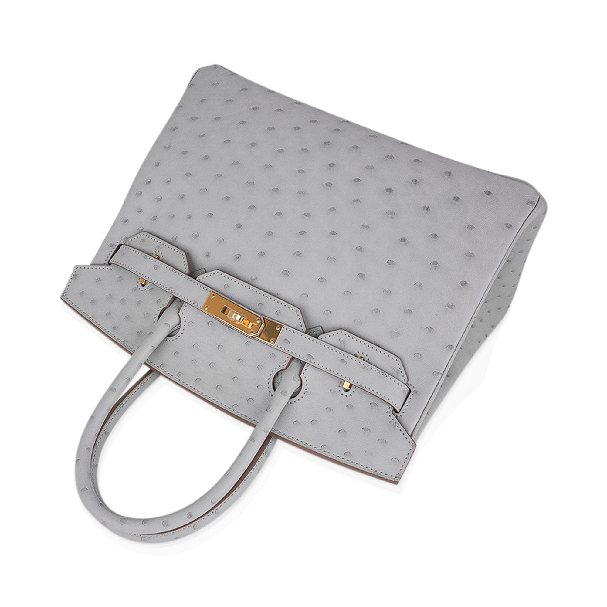 Hermes Birkin 30 Bag Gris Perle Ostrich Gold Hardware • MIGHTYCHIC • 