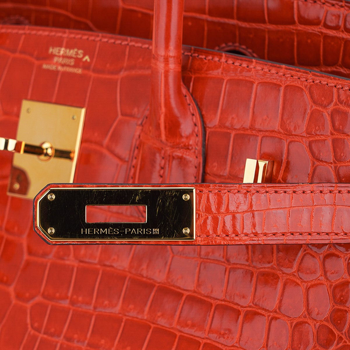 Hermes Birkin Crocodile Bag in Tri-color Horseshoe Orange with Gold  Hardware