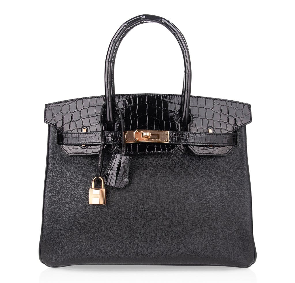Hermes Touch Birkin Bag Black Togo with Shiny Niloticus Crocodile with Rose  Gold Hardware 30 Black 2337841