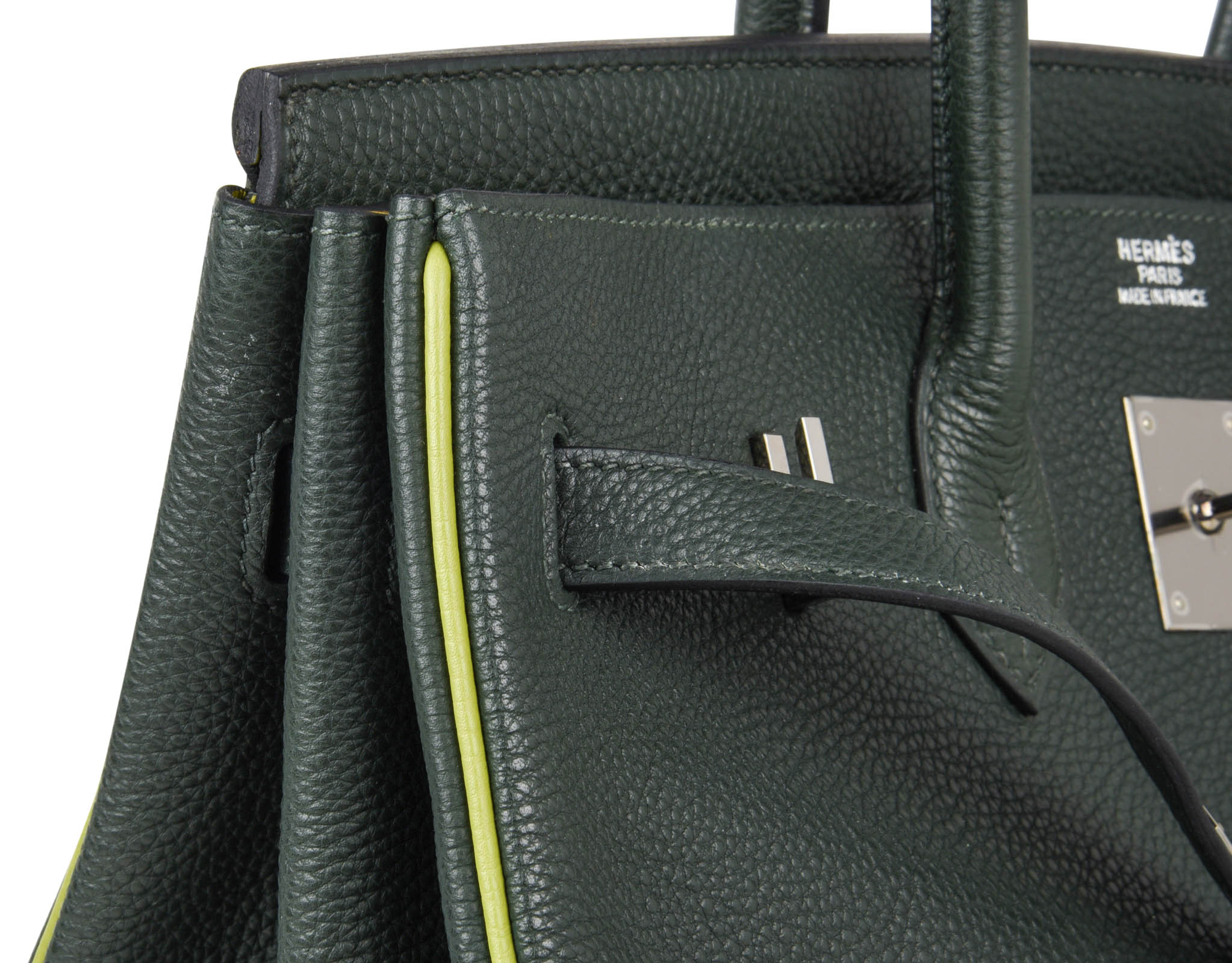 Hermes Clemence Leather 35 CM Birkin bag Vert Chartreuse with Palladium  Hardware