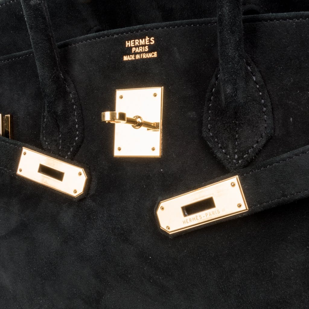 Hermes Birkin 35 Bag Black Doblis Suede Gold Hardware Limited Edition - mightychic