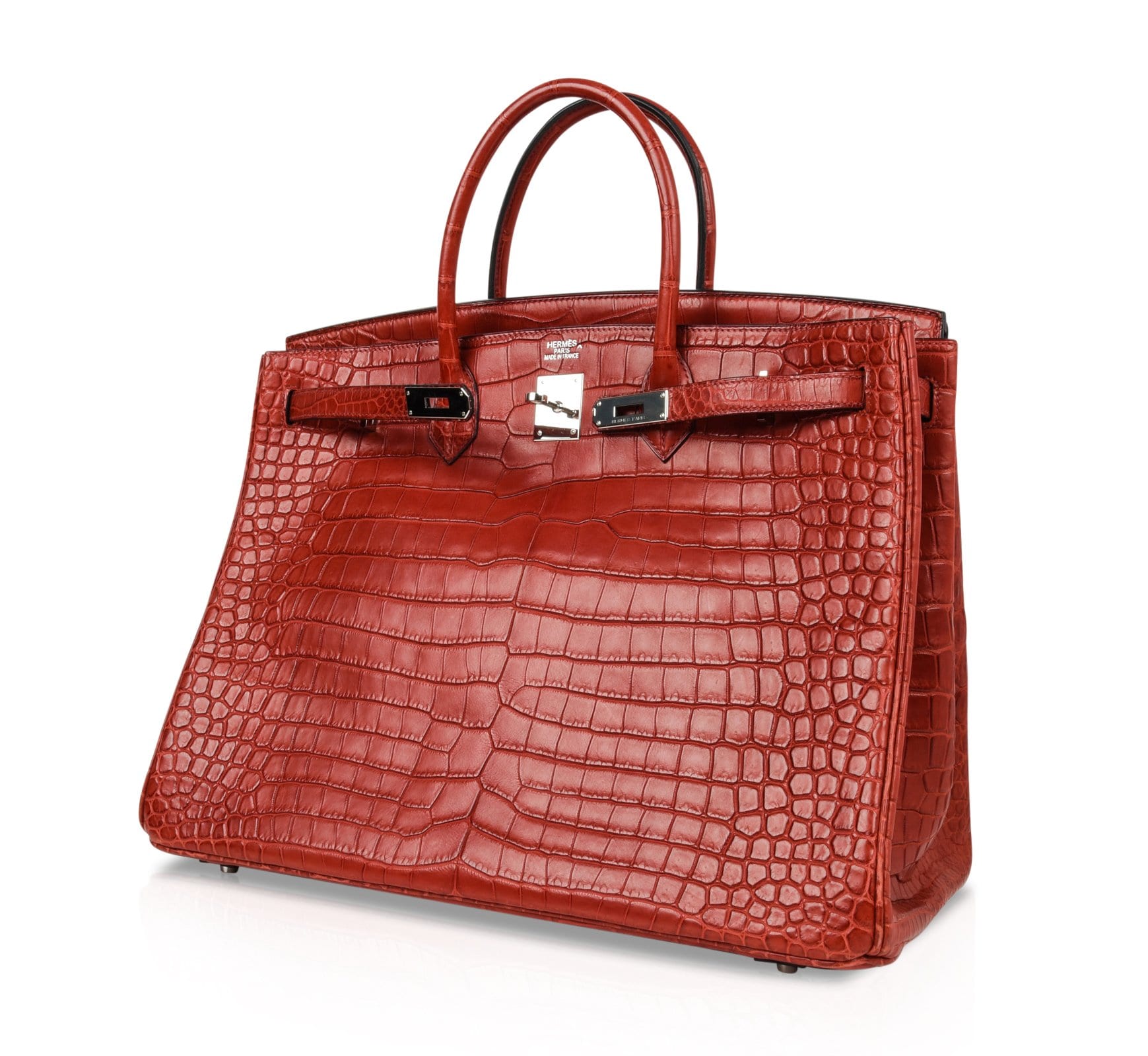 Hermès Birkin 40 Red Braise Porosus Crocodile Palladium Hardware