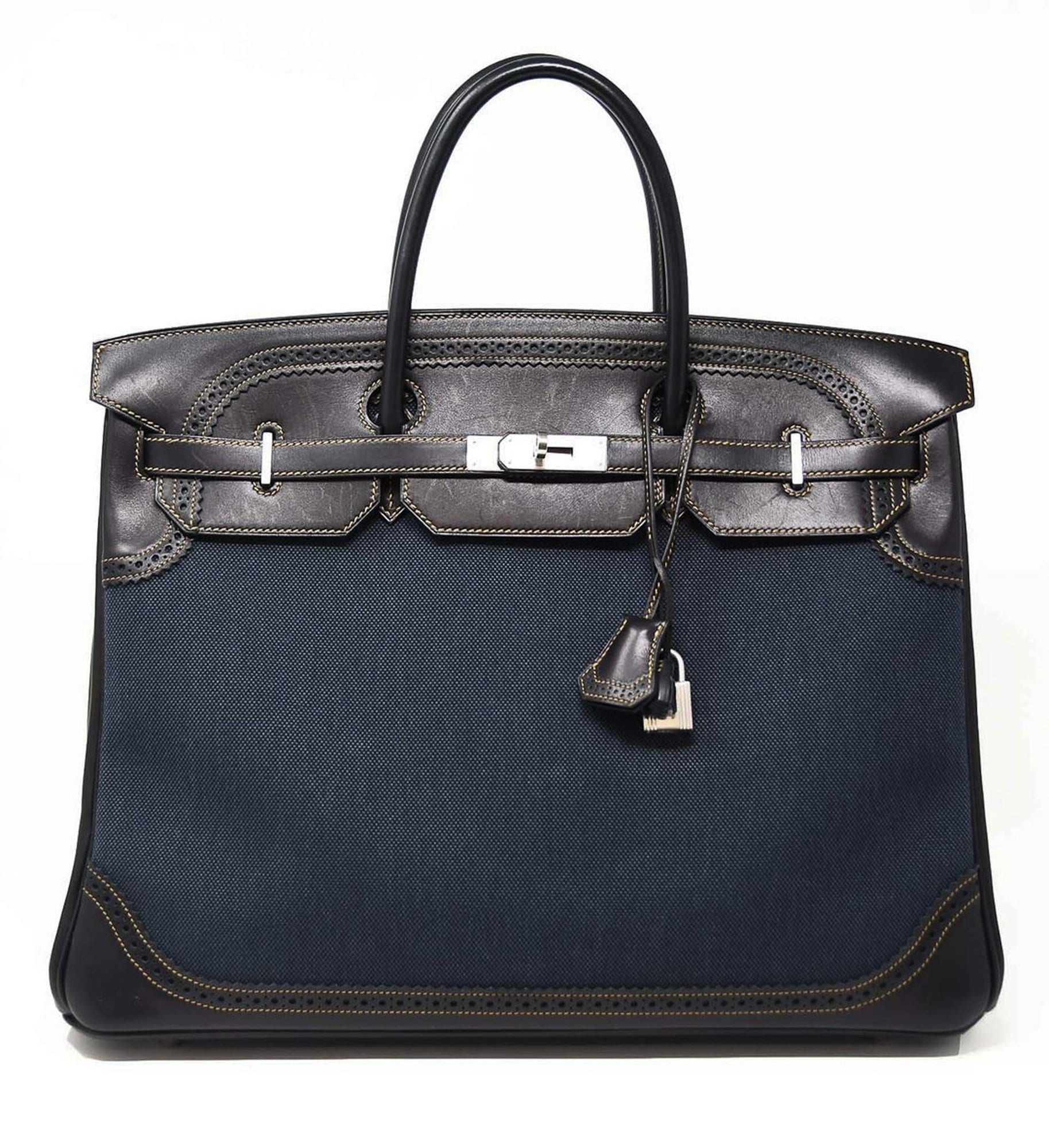 Hermes Birkin 40 Ghillies Denim Fonce Toile / Black Evercalf Bag Limited Edition