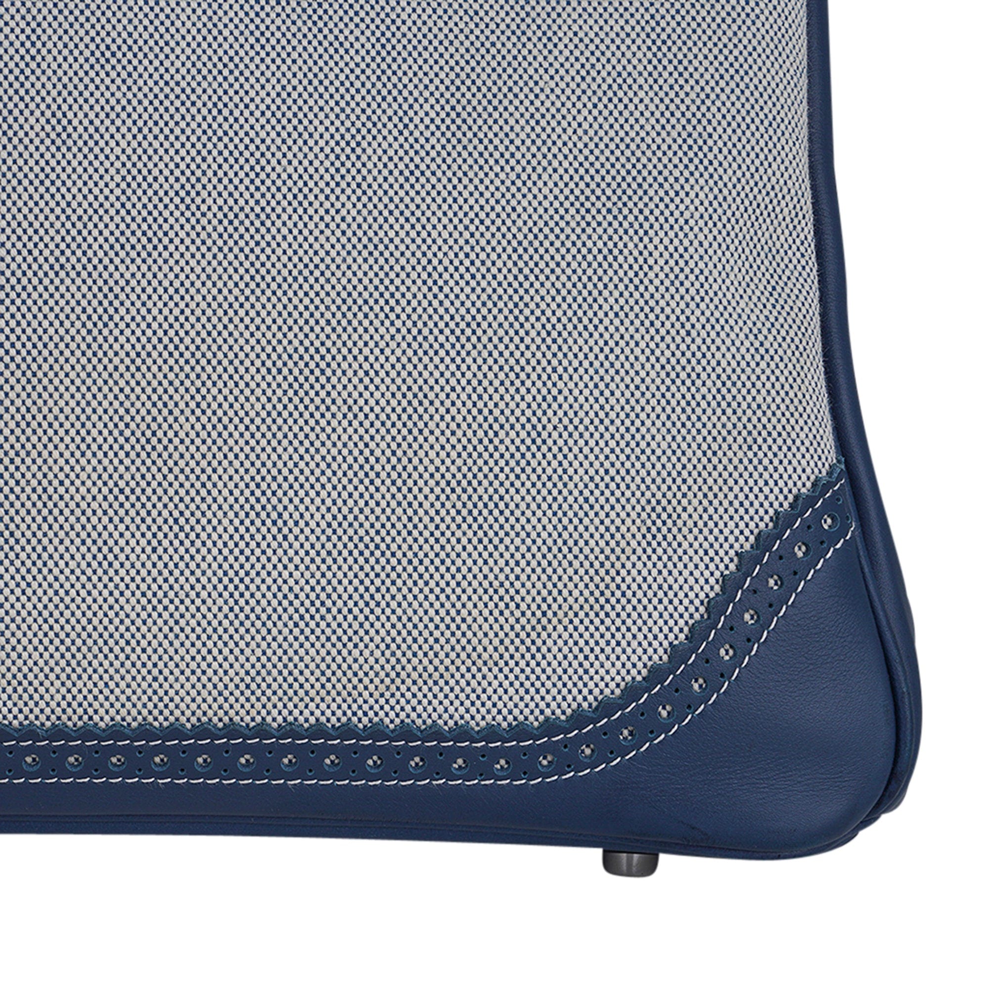 Hermes Birkin Limited Edition 40 Ghillies Bag Blue de Prusse Blue Toile with Palladium Hardware
