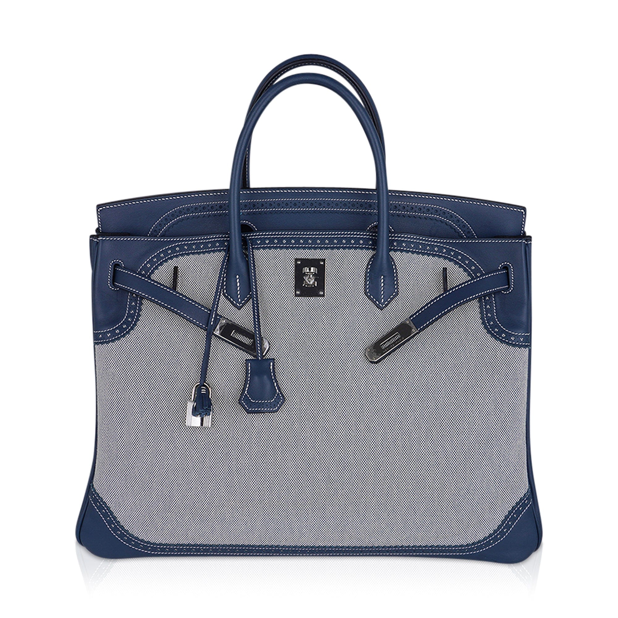 Hermes Birkin Limited Edition 40 Ghillies Bag Blue de Prusse Blue