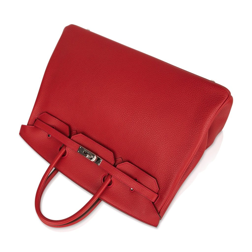 Hermes Birkin Handbag Red Fjord with Palladium Hardware 40 Red