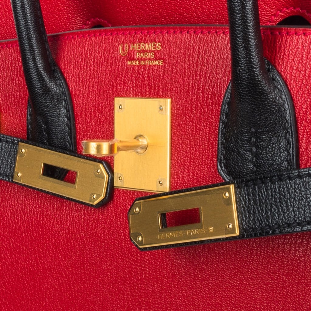 Hermes Birkin HSS 30 Bag Rouge Casaque and Black Chevre Brushed Gold Hardware