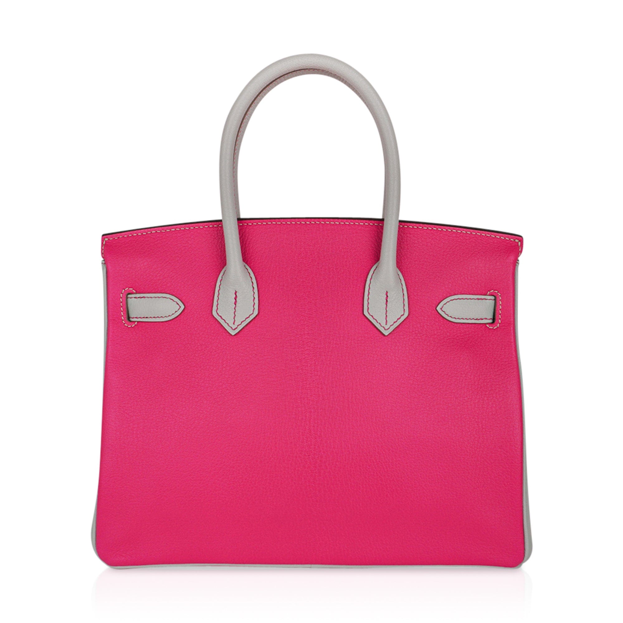 Hermes Special Order HSS Birkin 30 Bag in Rose Shocking and Gris Perle Chevre Leather with Gold Hardware