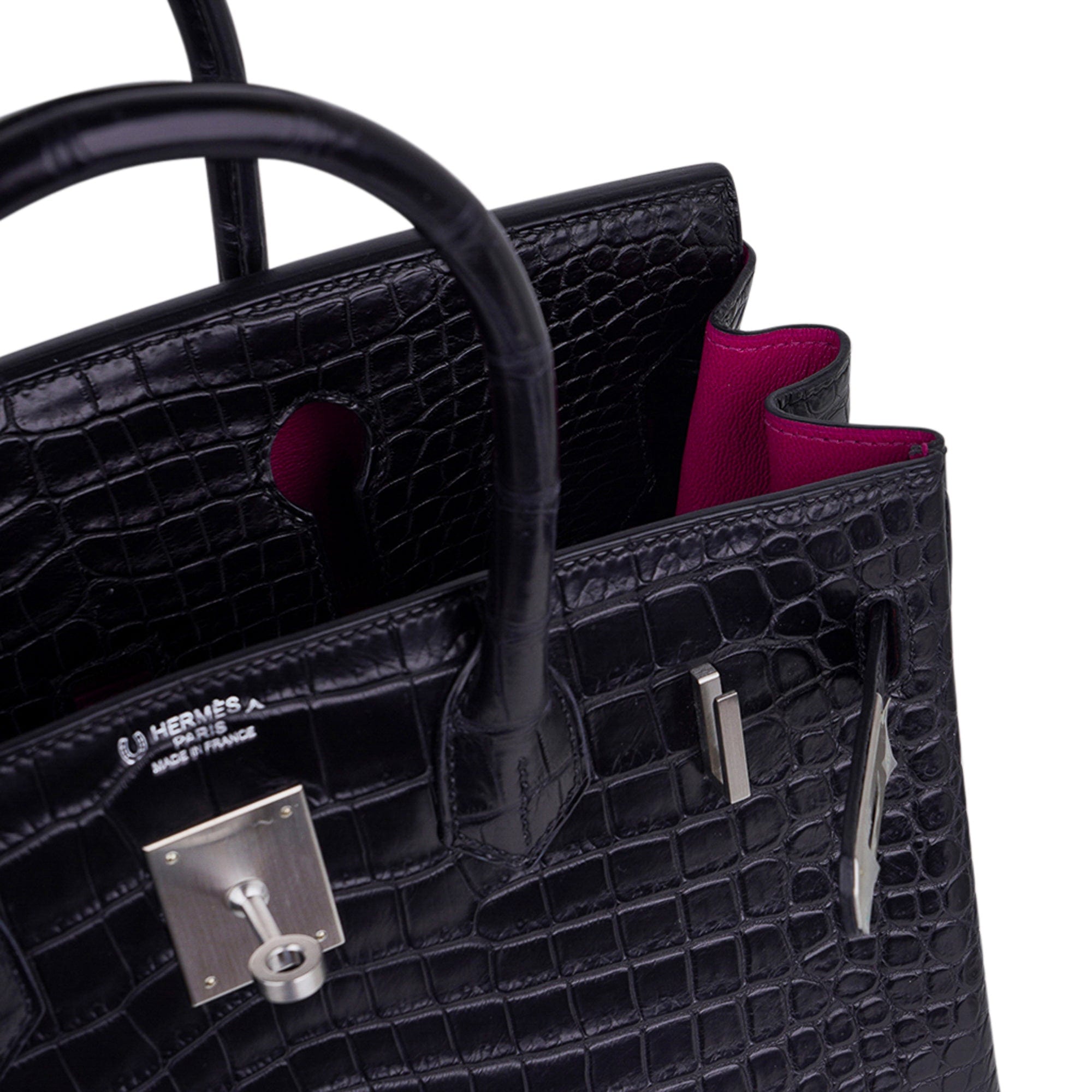 Hermes Birkin 30 Touch Bag Black Crocodile / Black Leather Rose