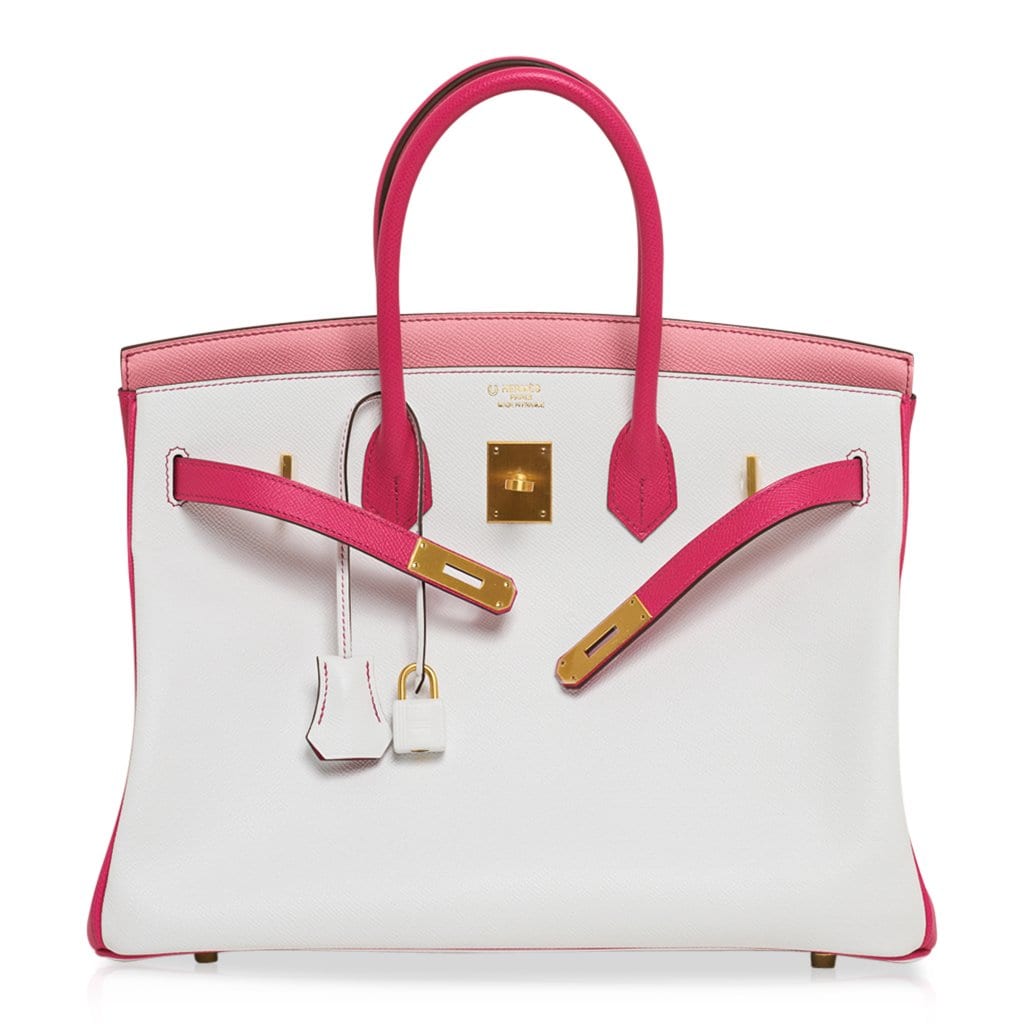 HERMÈS, HORSESHOE STAMP (HSS) BICOLOR GRIS TOURTERELLE AND ROSE CONFETTI  BIRKIN 35CM OF TOGO LEATHER WITH BRUSHED GOLD HARDWARE, Handbags &  Accessories, 2020