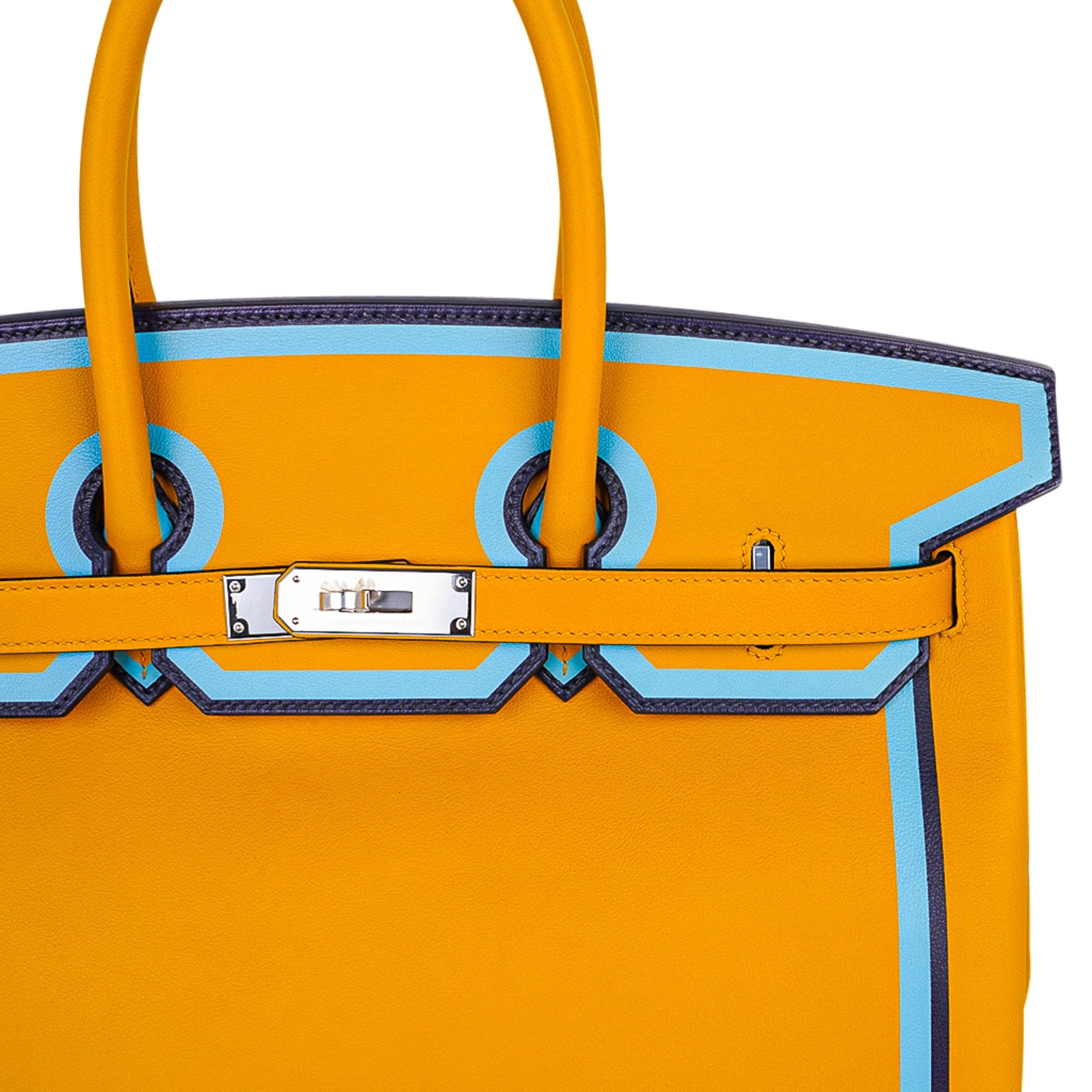 Hermes Birkin 35 Bag Jaune Ambre Blue Indigo Blue Celeste Limited Edition New