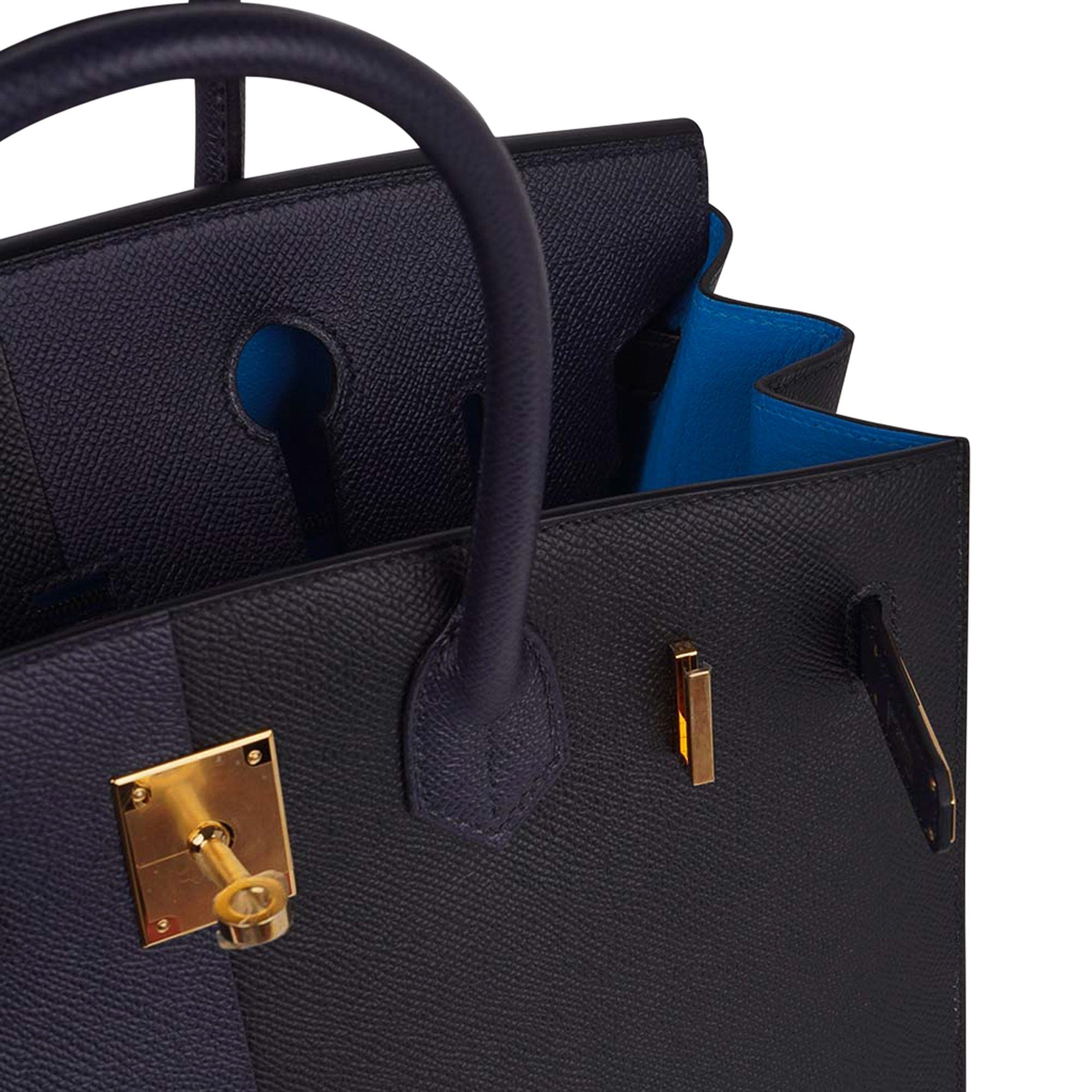 Hermes Limited Edition Birkin 30 Sellier Bag Casaque Noir/ Bleu