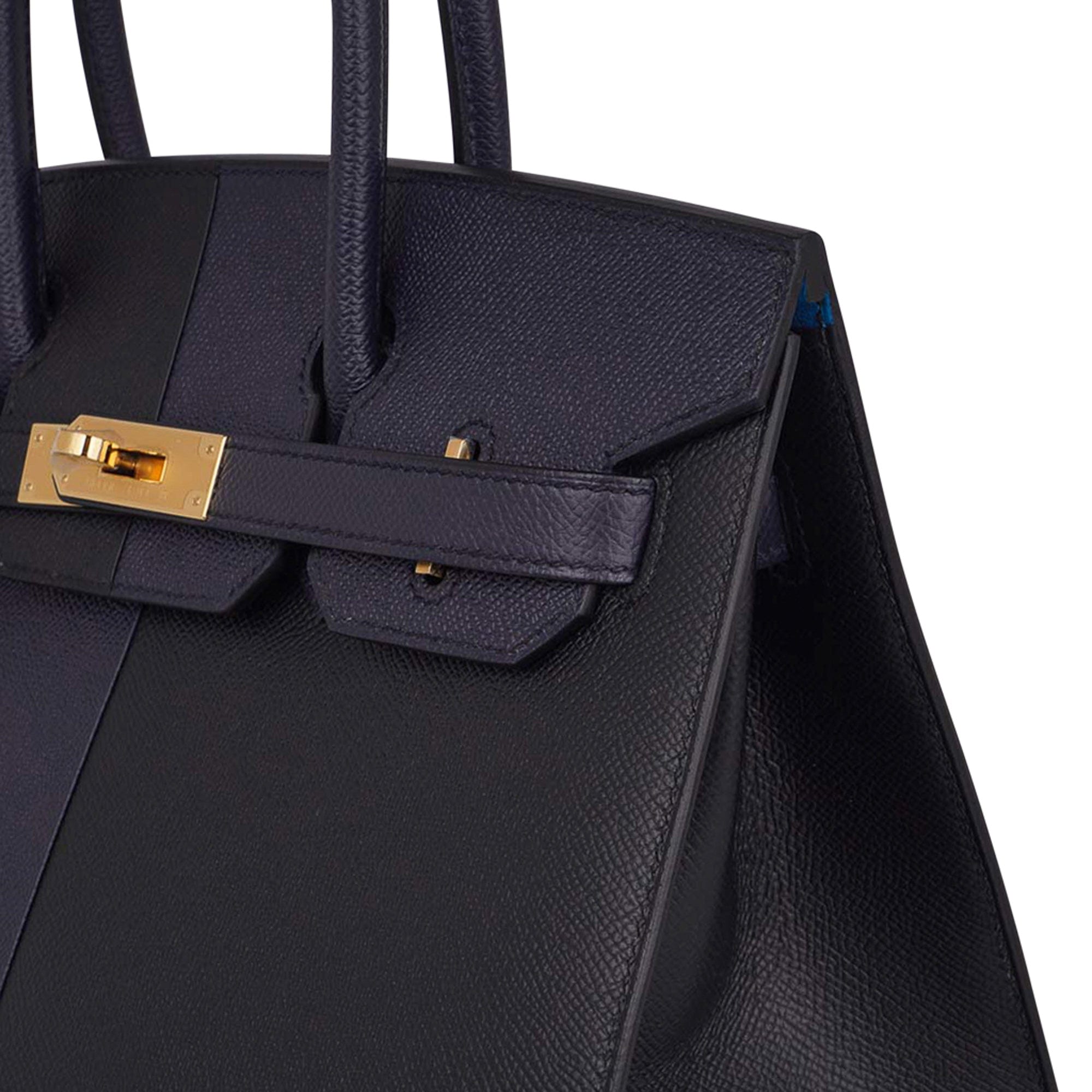 Hermes Limited Edition Birkin 30 Sellier Bag Casaque Noir/ Bleu