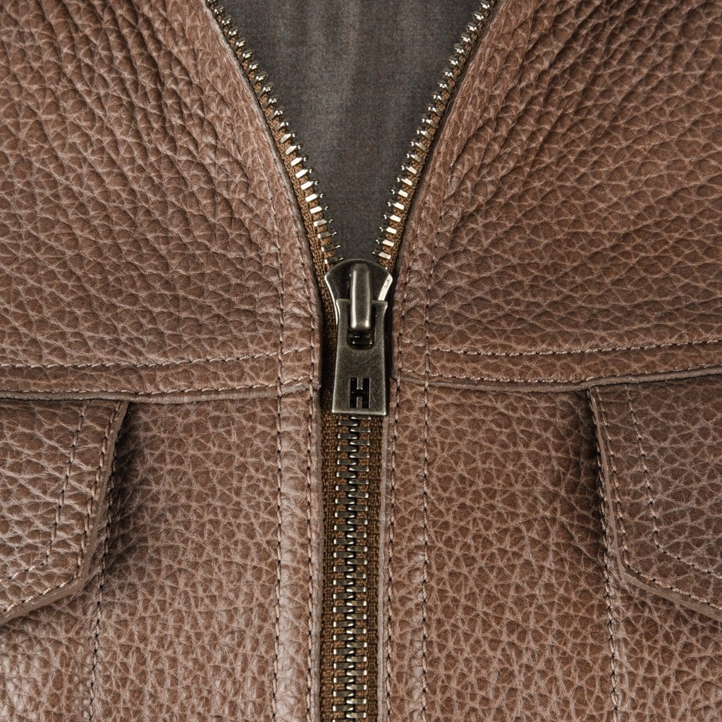 Hermes Jacket Taupe Bison Leather Bomber 38/4