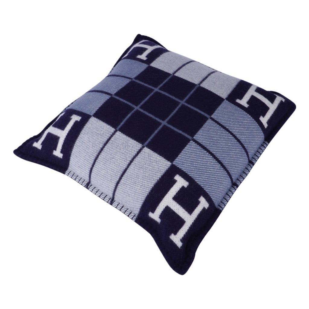Hermes Cushion Avalon III Blue Caban / Ecru Small Model Throw Pillow Set of Two