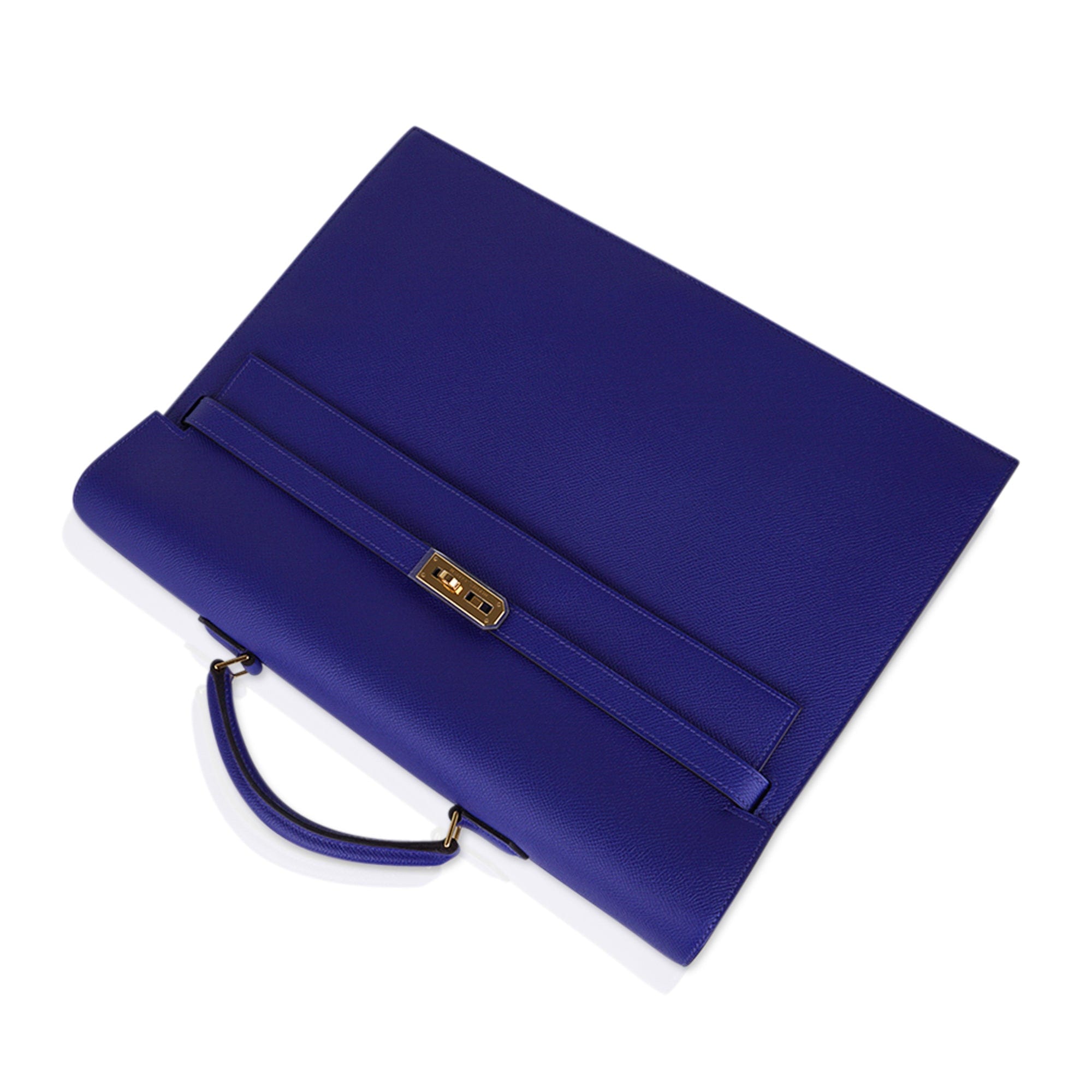 Hermes Kelly Depeches HSS 38 Briefcase Blue Electric Gold Hardware Epsom  Hardware