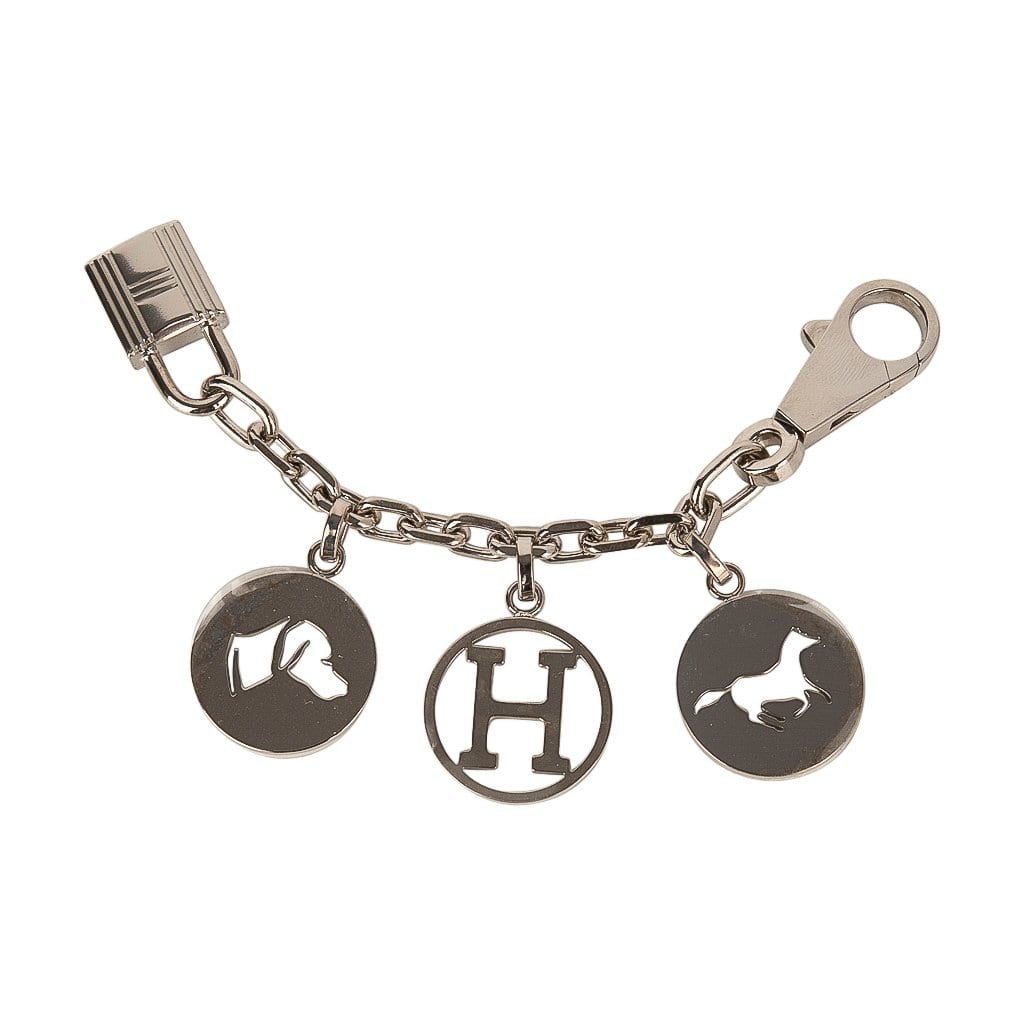 Hermes Silver Breloque Dog Horse H Palladium Bag Charm for Birkin or Kelly