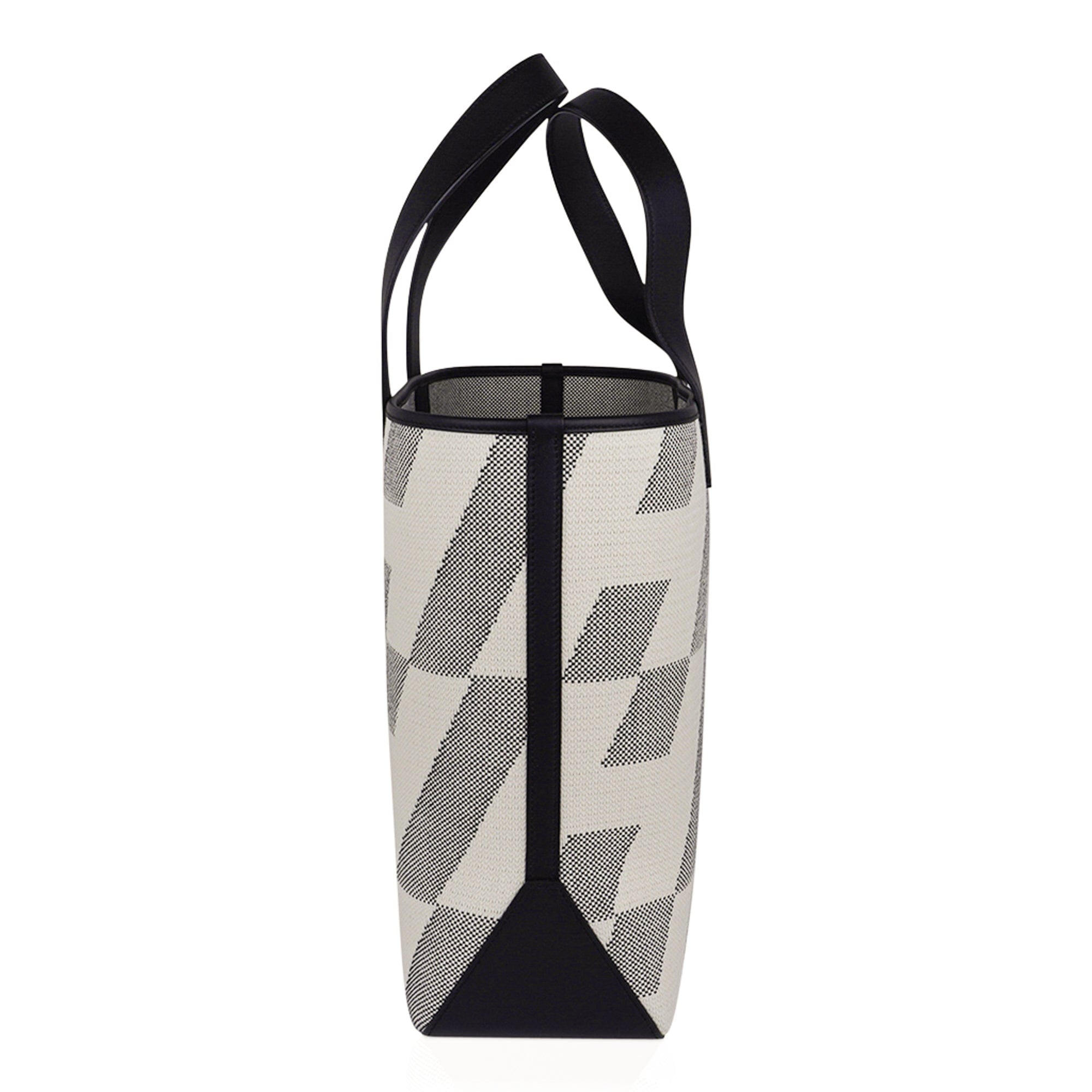 Hermes Black and White Striped Canvas Tote with Pochette
