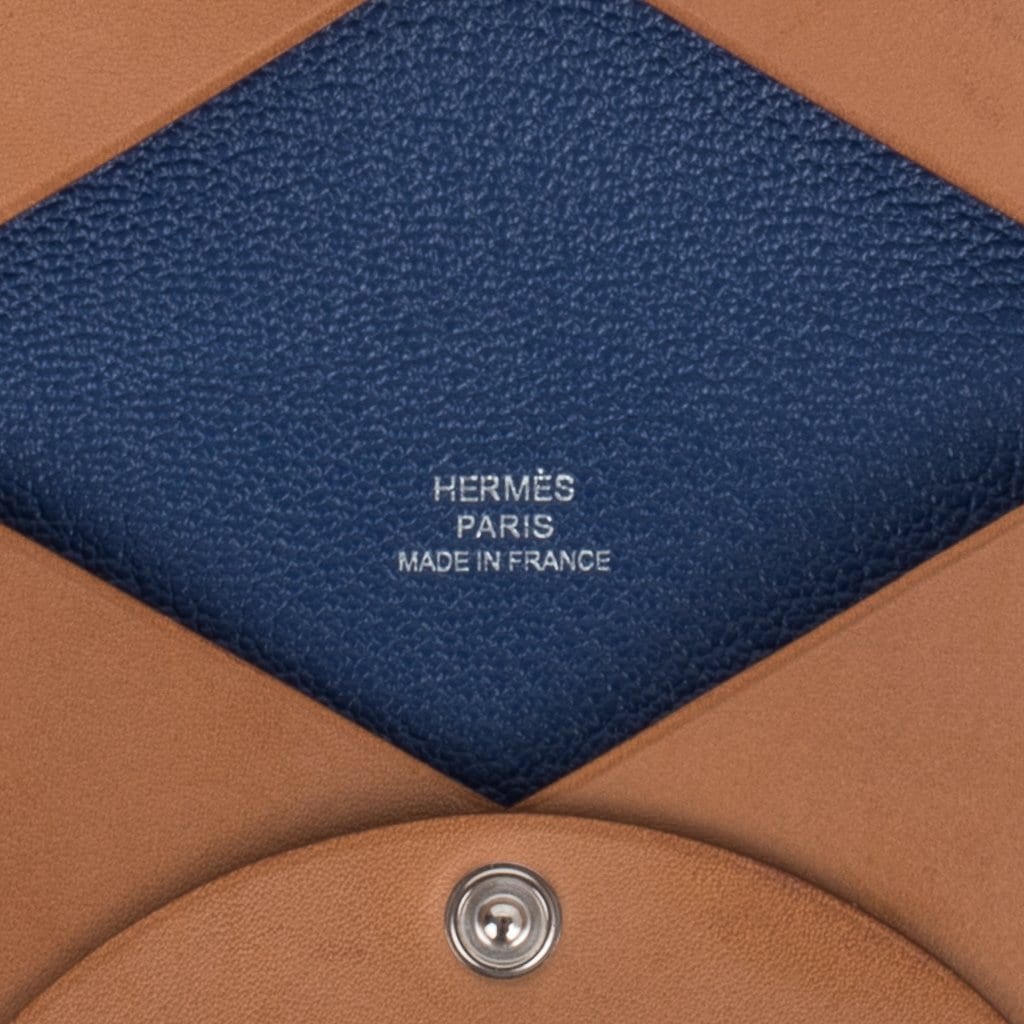 Hermes Calvi Card Holder Epsom Leather Gold Hardware In Sky Blue