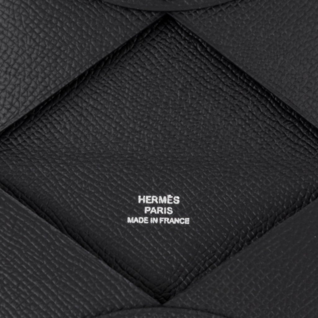 Hermes Calvi Black Card Holder Epsom Leather