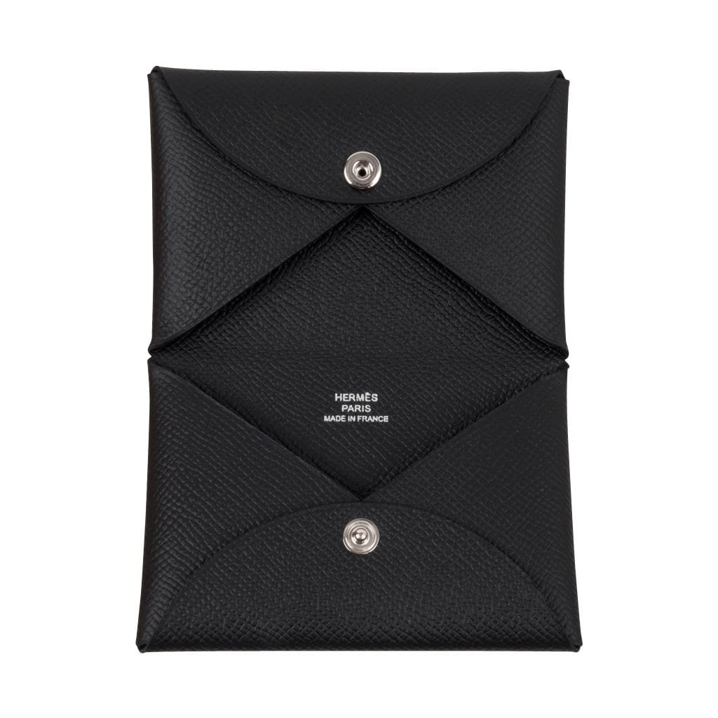 Hermes Calvi Black Card Holder Epsom Leather