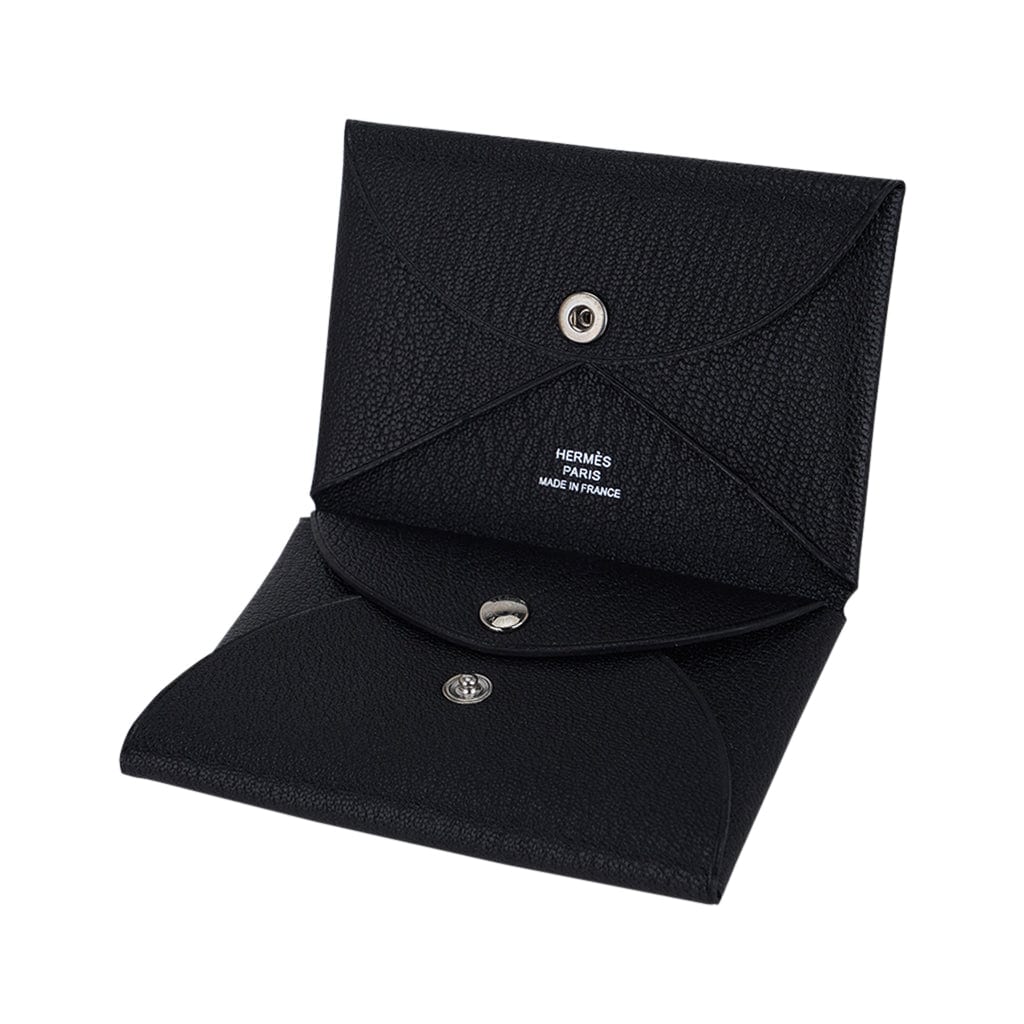 Hermes Calvi Duo Card Holder Black Chevre Leather – Mightychic