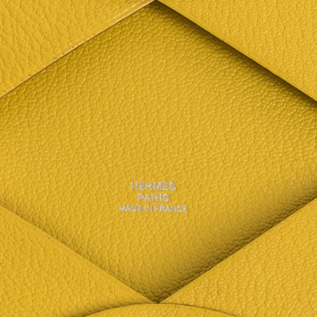 Calvi leather card wallet Hermès Yellow in Leather - 33692393