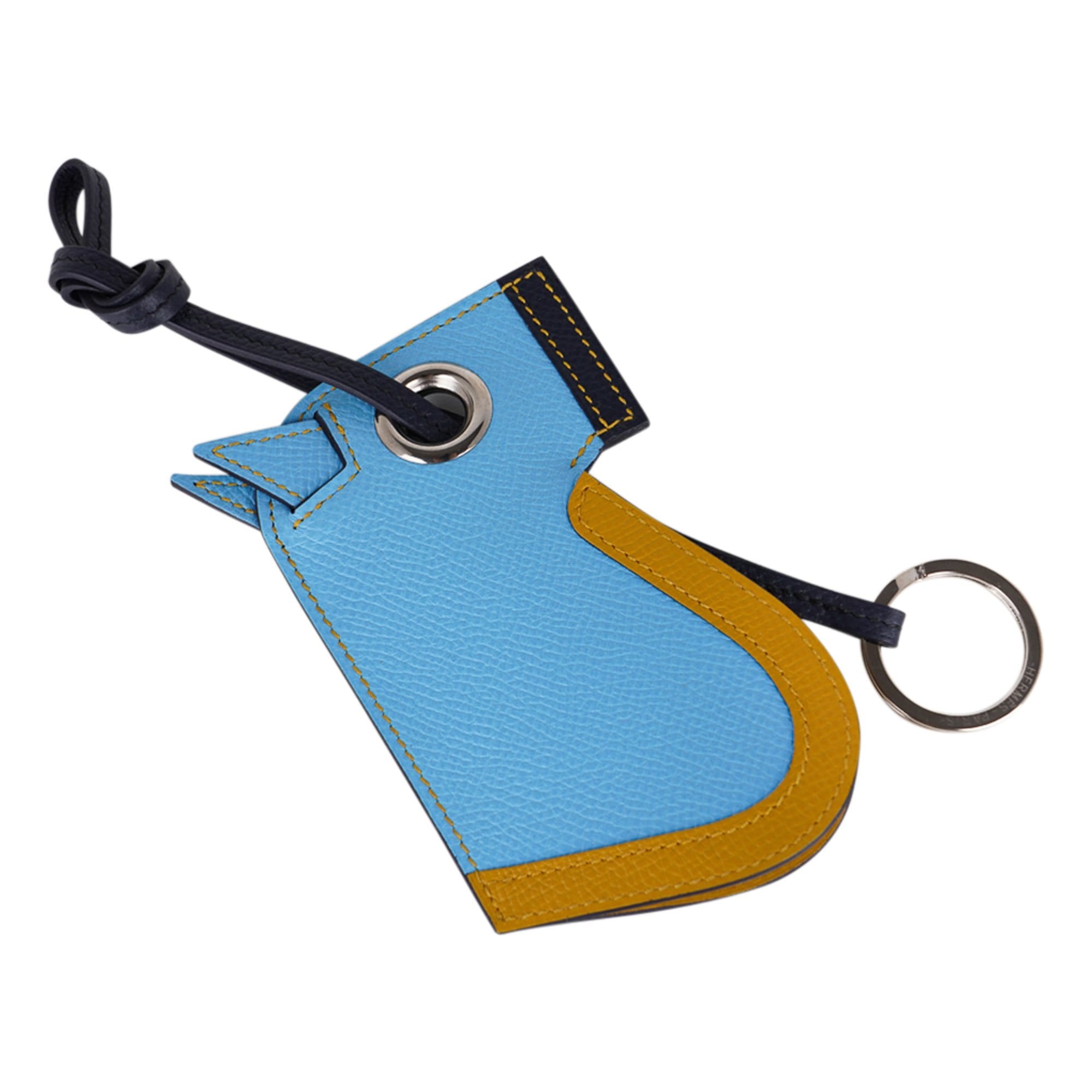 Hermes Camail Key Ring Bag Charm Bleu Celeste /Jaune Ambre/ Blue Indigo New