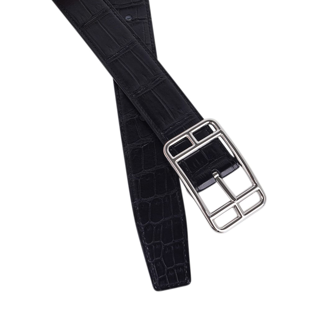 Hermes 32mm Belt Strap Graphite grey Shiny Porosus Crocodile 100