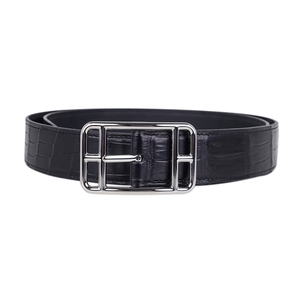 Leather belt in gray with V buckle 32 mm