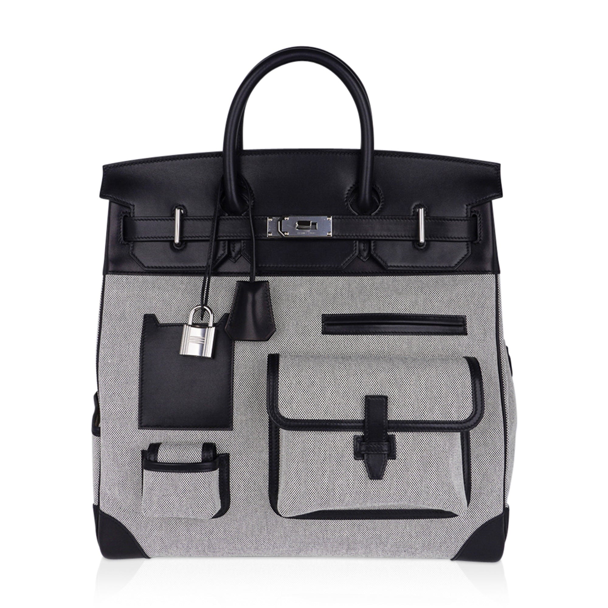 Hermes Birkin Cargo Hac Birkin 40 Bag Black Evercalf Leather/Toile H Ecru  Noir