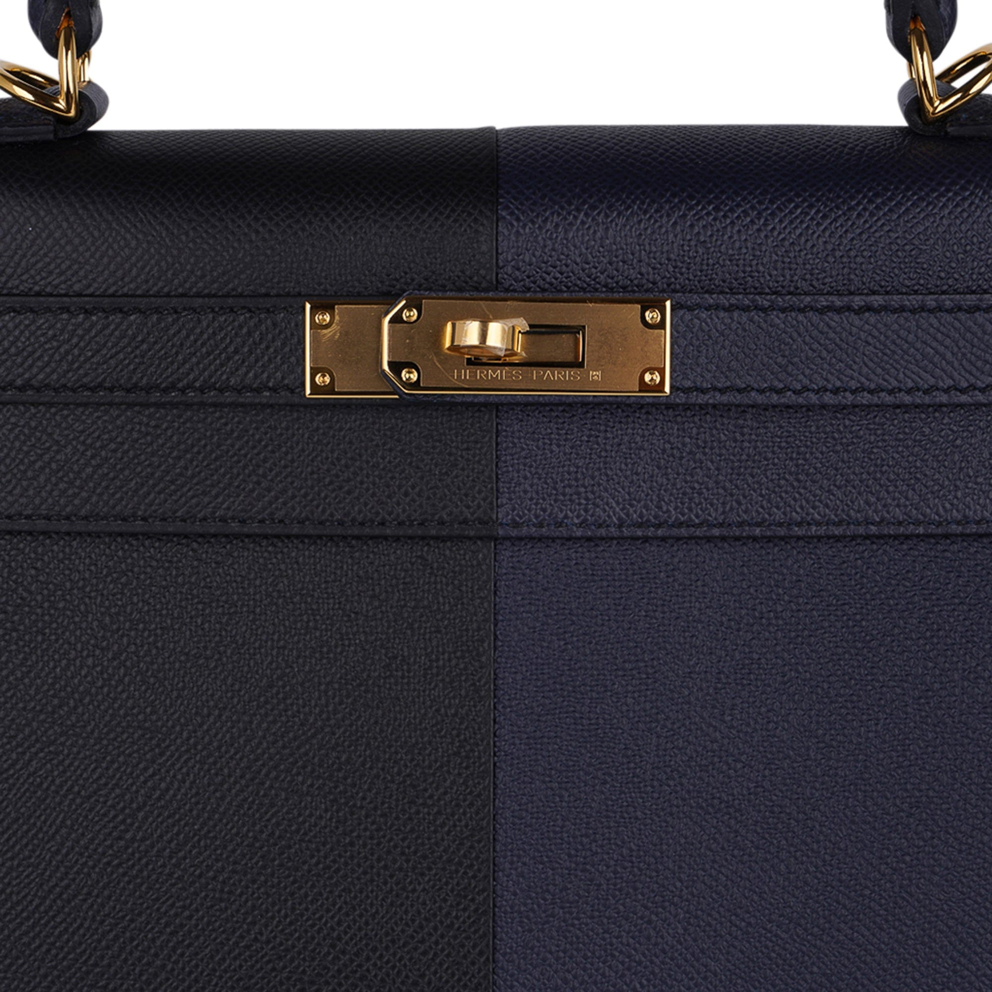 Hermes Kelly Casaque bag 28 Sellier Etoupe grey/Sesame/Blue indigo Epsom  leather Silver hardware