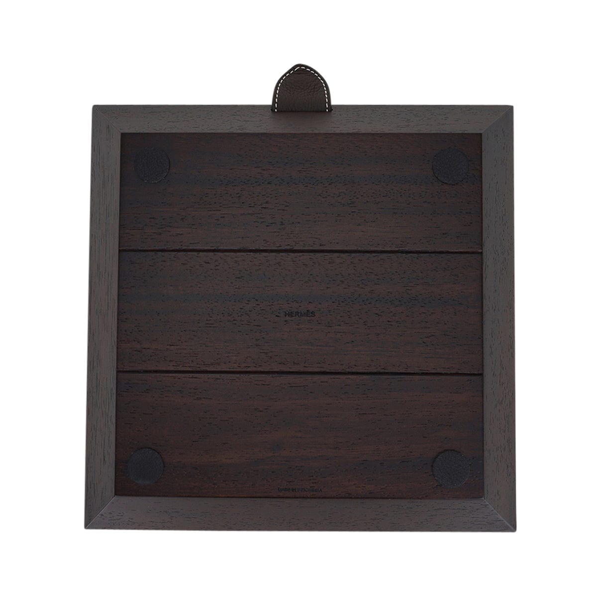 Hermes Chakor Change Tray Square Wood and Leather Center