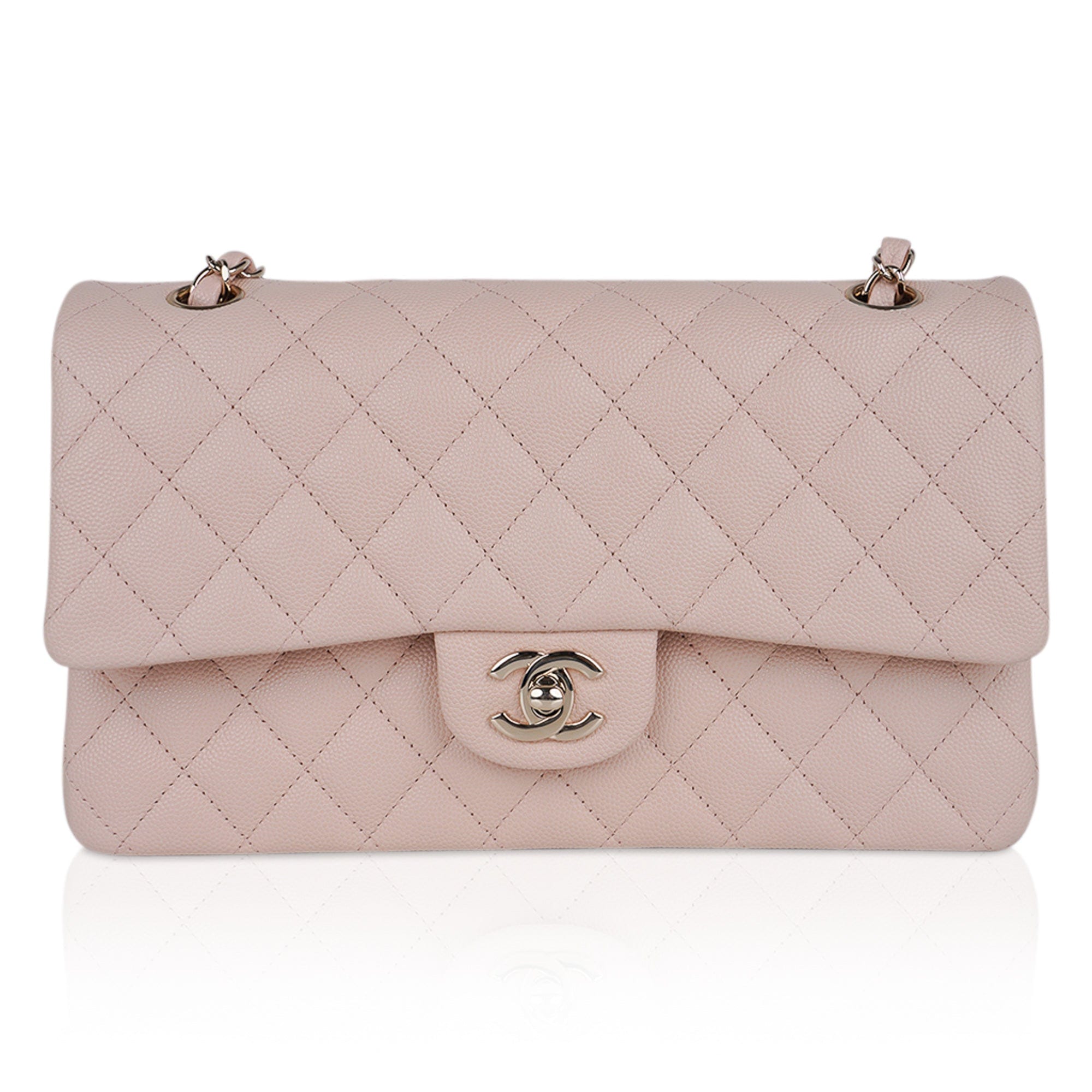 Chanel Light Beige Quilted Caviar Classic Medium Double Flap Bag